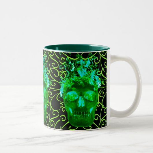 Tasse 2 Couleurs Boue crâne à flamme verte (Droit)