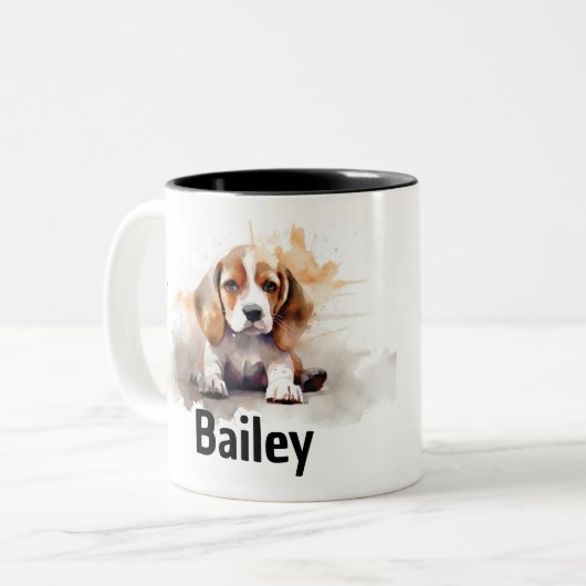 Tasse 2 Couleurs Boue d'aquarelle beagle (Devant gauche)