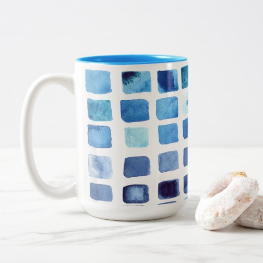 Tasse 2 Couleurs Boue d'aquarelle bleu (Avec donut)