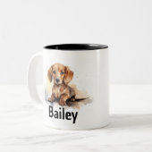 Tasse 2 Couleurs Boue d'aquarelle Dachshund (Devant gauche)