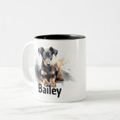 Tasse 2 Couleurs Boue d'aquarelle Doberman Pinscher (Devant gauche)