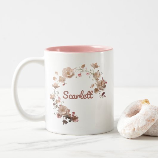 Tasse 2 Couleurs Boue florale à scarlett (Avec donut)