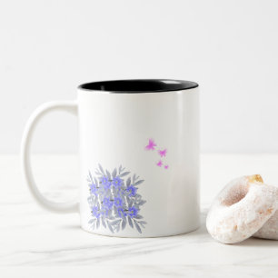 Tasse 2 Couleurs Boue Motif de papillon rose à fleurs violettes