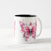 Tasse 2 Couleurs Boug à papillon d'aquarelle, couleur rose inspirée (Devant droit)