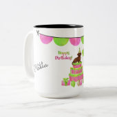 Tasse 2 Couleurs Boug d'anniversaire rose et vert Dachshund (Devant gauche)