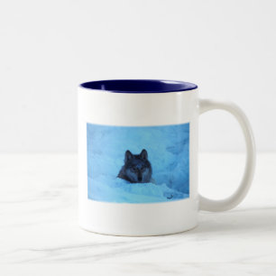Tasse 2 Couleurs Boug de loup de loup en bois de neige bleu