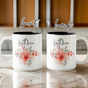 Tasse 2 Couleurs Bouge florale d'aquarelle personnalisée, cadeau po