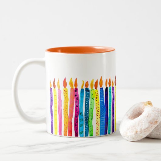 Tasse 2 Couleurs Bougies d'anniversaire aquarelle (Avec donut)