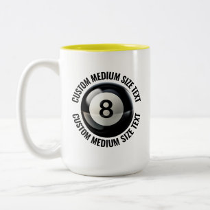 Tasse 2 Couleurs Boule 8 & Texte Moyen JAUNE 450g Personnalisé