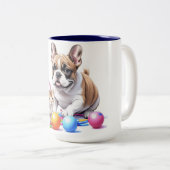 Tasse 2 Couleurs Bouledogue français avec chat (Devant droit)