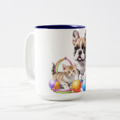 Tasse 2 Couleurs Bouledogue français avec chat (Devant gauche)