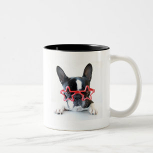 Tasse 2 Couleurs Bouledogue français avec les verres rouges