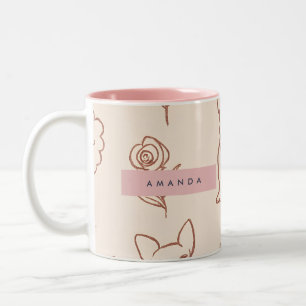 Tasse 2 Couleurs Bouledogue Français Floral Mignon Personnalisé