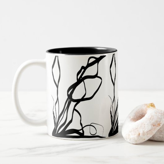 Tasse 2 Couleurs Bouquet Blanc : Abstrait blanc & noir (Avec donut)