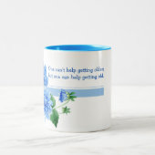 Tasse 2 Couleurs bouquet bleu dahlia avec citation sage (Centre)