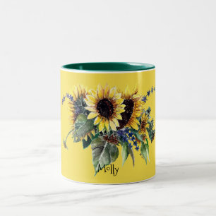 Tasse 2 Couleurs Bouquet de tournesol personnalisé sur jaune