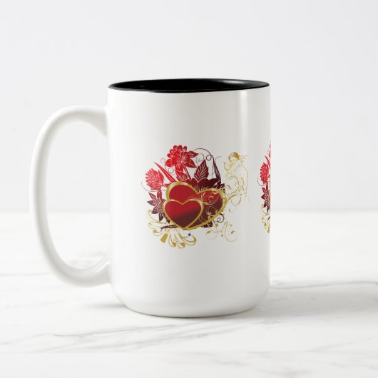 Tasse 2 Couleurs Bouquet Deux Coeurs (Gauche)