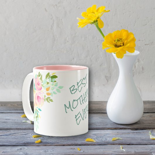 Tasse 2 Couleurs Bouquet rose Meilleure mère jamais