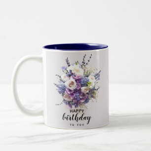 Tasse 2 Couleurs Bouquet Vintage  Calligraphie d'anniversaire Custo