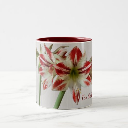 Tasse 2 Couleurs Bouteille de fleurs d'amaryllis rouge avec texte p (Centre)