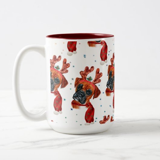 Tasse 2 Couleurs Boxer race Aquarelle Chien Motif Étoiles Noël (Gauche)