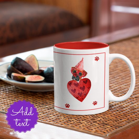 Tasse 2 Couleurs Boxer Valentine's Day Cadeau Chien à deux tons de