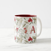 Tasse 2 Couleurs Branches de canneberges de Berry Rouge Monogramme  (Devant droit)