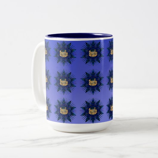 Tasse 2 Couleurs Breathe, Sur Blue Boho Star, (Devant gauche)
