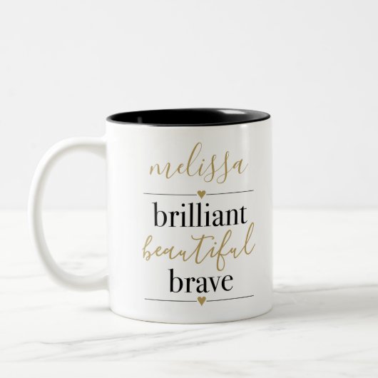 Tasse 2 Couleurs Brillant Beau Brave Nom personnalisé (Gauche)