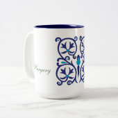 Tasse 2 Couleurs Broderie en bleu folk hongrois (Devant gauche)