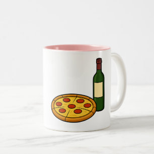 Tasse 2 Couleurs Brune savourant du vin et de la pizza