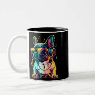 Tasse 2 Couleurs Bulldog français Rétrowave avec casque et Sungl