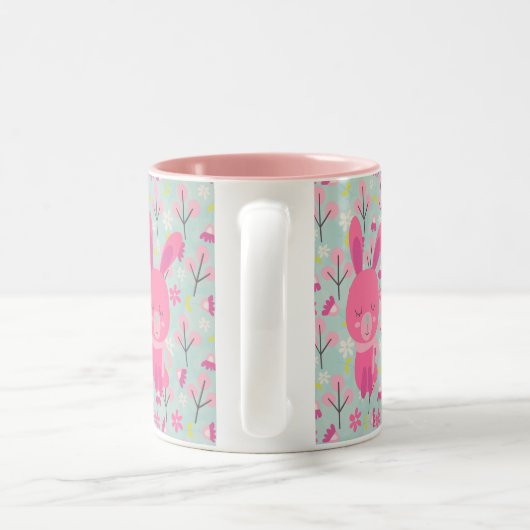 Tasse 2 Couleurs Bunnies et fleurs roses (Poignée)