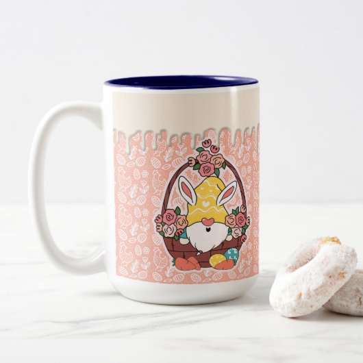 Tasse 2 Couleurs Bunny Ears Gnome de Pâques (Avec donut)