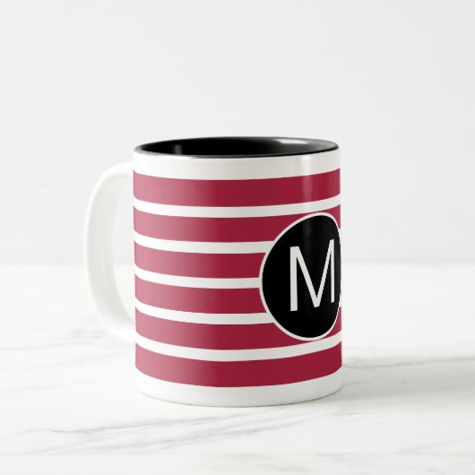 Tasse 2 Couleurs Burgundy and Black Striped Monogram (Devant gauche)