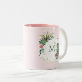 Tasse 2 Couleurs Cactus géométriques floues avec Monogramme (Devant droit)