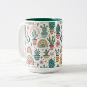 Tasse 2 Couleurs Cactus Pot with Plants, Flowers and Rainbows (Devant gauche)