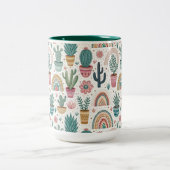 Tasse 2 Couleurs Cactus Pot with Plants, Flowers and Rainbows (Centre)