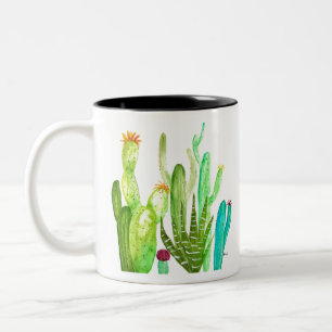 Tasse 2 Couleurs Cactus vert succulent désert aquarelle cactus