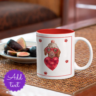 Tasse 2 Couleurs Cadeau de la Saint-Valentin Chien Teckel Brun Paws