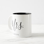 Tasse 2 Couleurs Cadeau de mariage 'Mme' Nom de famille personnalis (Devant gauche)
