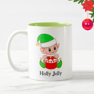 Tasse 2 Couleurs Cadeau de Noël de lutin vert mignon