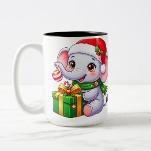 Tasse 2 Couleurs Cadeau de Noël Éléphant Festif