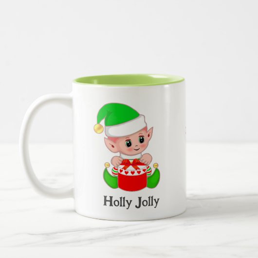 Tasse 2 Couleurs Cadeau de Noël Elf Vert mignon (Gauche)
