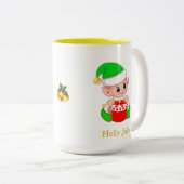 Tasse 2 Couleurs Cadeau de Noël Elf Vert mignon (Devant droit)