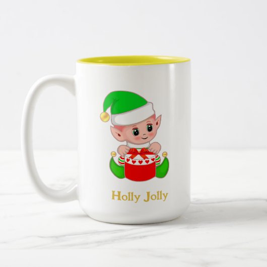 Tasse 2 Couleurs Cadeau de Noël Elf Vert mignon (Gauche)