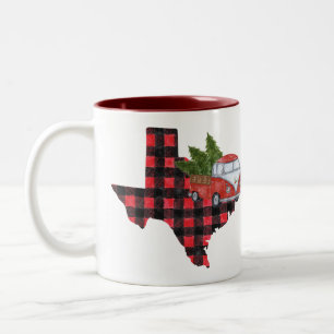 Tasse 2 Couleurs Cadeau de Noël Texas Plaid Rouge Camionnette