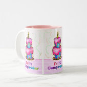 Tasse 2 Couleurs Cadeau espagnol de gâteau d'anniversaire (Devant gauche)