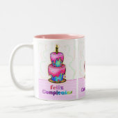 Tasse 2 Couleurs Cadeau espagnol de gâteau d'anniversaire (Gauche)