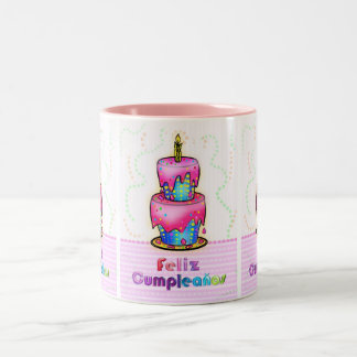 Tasse 2 Couleurs Cadeau espagnol de gâteau d'anniversaire